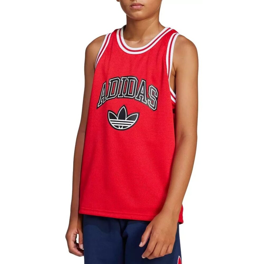 ADIDAS Boy’s ORIGINALS TANK TOP Mesh Jersey Size Large JW1982 RED Pull Over